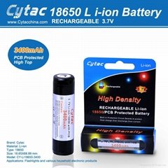 Pcb protected 3.7v 18650 3400mah li-ion rechargeable battery