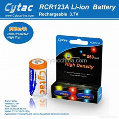 3.7V RCR123A 650ma battery