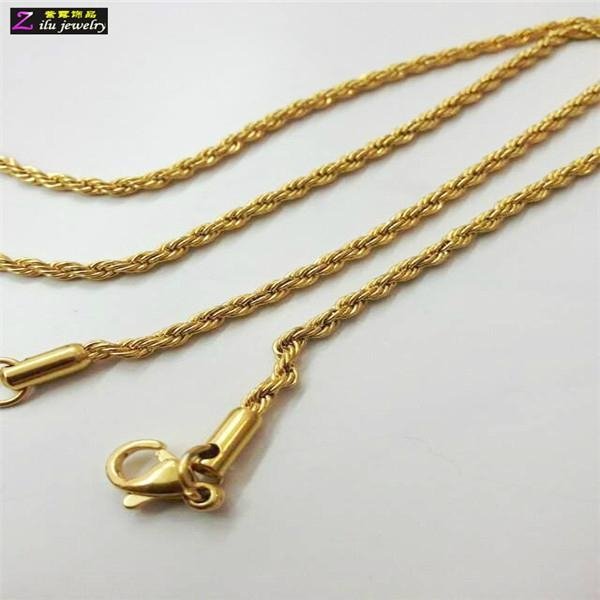 gold stainless steel rope chain necklace