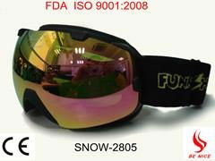 Professional fashion snow boarding goggles with anti-fog lens