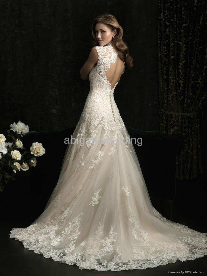 Latest Designs Elegant White V Neck Floor Length Backless Lace Wedding Gown  5