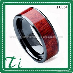 tungsten steel inlaid koa and abalone sheel ring