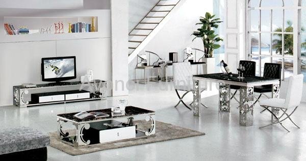 Stainless Steel Dining Table With Marble