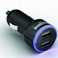 Dual USB car charger with flash led 1