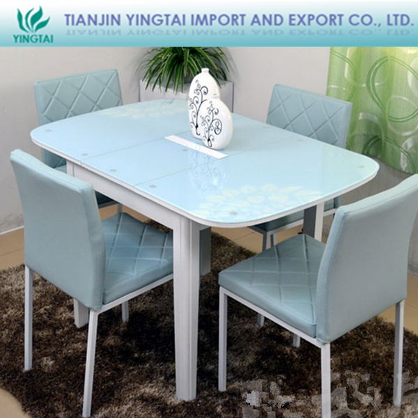 Plain design cute colorful small size tempered glass dining table chairs 2