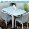 Plain design cute colorful small size tempered glass dining table chairs 2