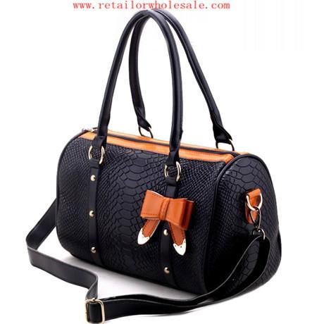 Wholesale Modern Women's Bowknot Decoration Double Handle Snake Pattern Handbag