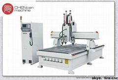 three workstages wood cnc router with two sides drlling head