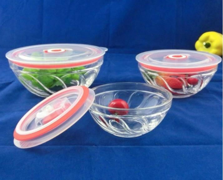 Glass bowl set with sealed lid 3