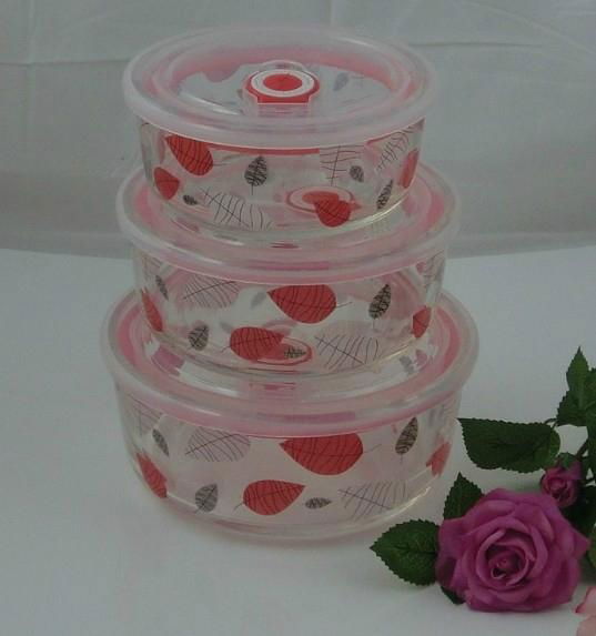 3PCS Glass Bowl Set with with Silicone sealed lid and decal 2