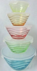 5PCS Glass Bowl Set with Platic lid and spray color
