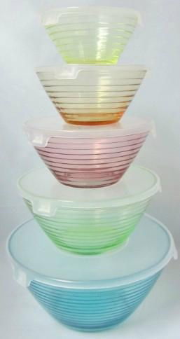 5PCS Glass Bowl Set with Platic lid and spray color 3