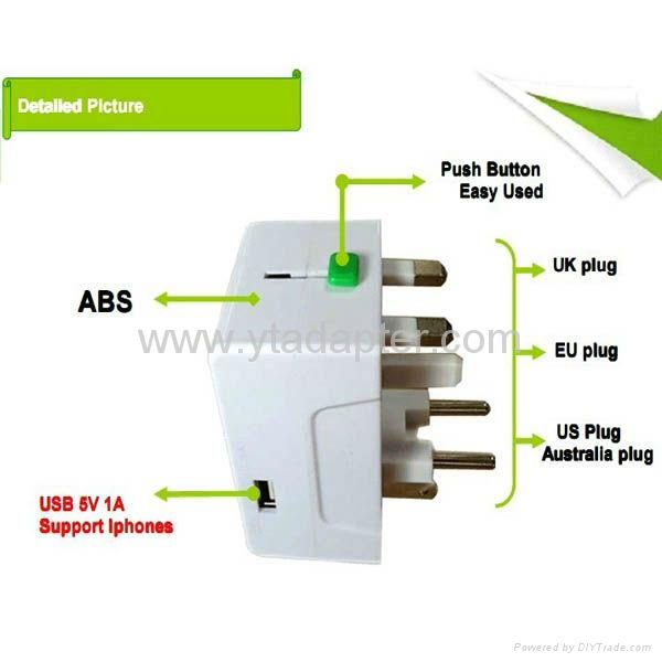 all in one world travel adapter plug with USB 5V 1A can charger mobile phone 3