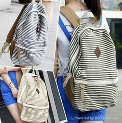 Ladies Backpack Canvas Stripe Leisure Bags 