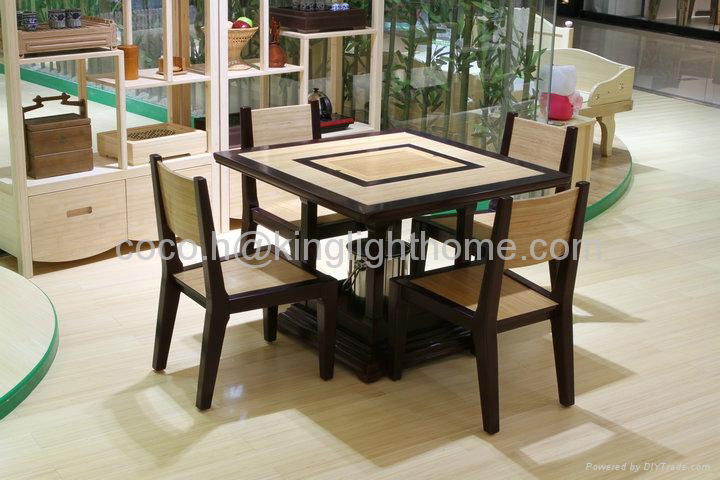 Traditional Square Bamboo Tea Table Chair 2