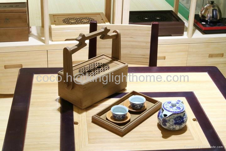 Traditional Square Bamboo Tea Table Chair 4