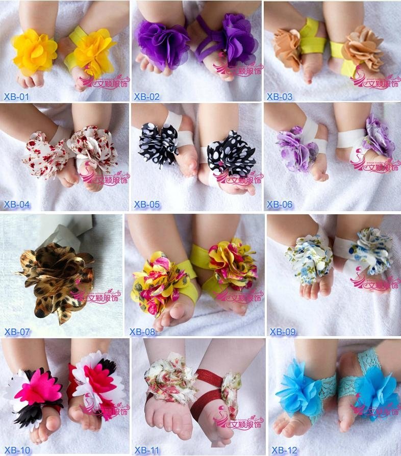 NEW Baby Infant Barefoot Blossom Sandals headband shoes flowers photo prop Silk 