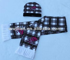 fashion winter jacquard knitting scarf and hat set 