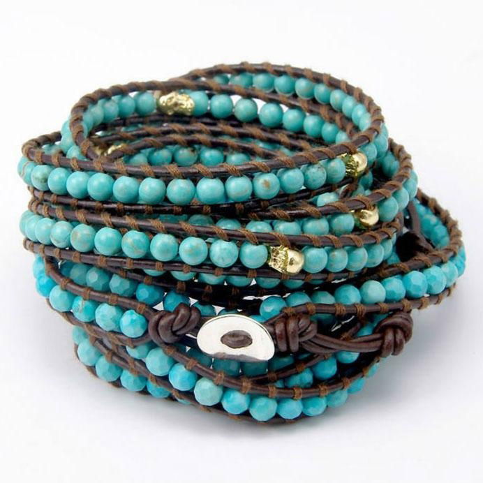 Leather beaded wrap bracelets