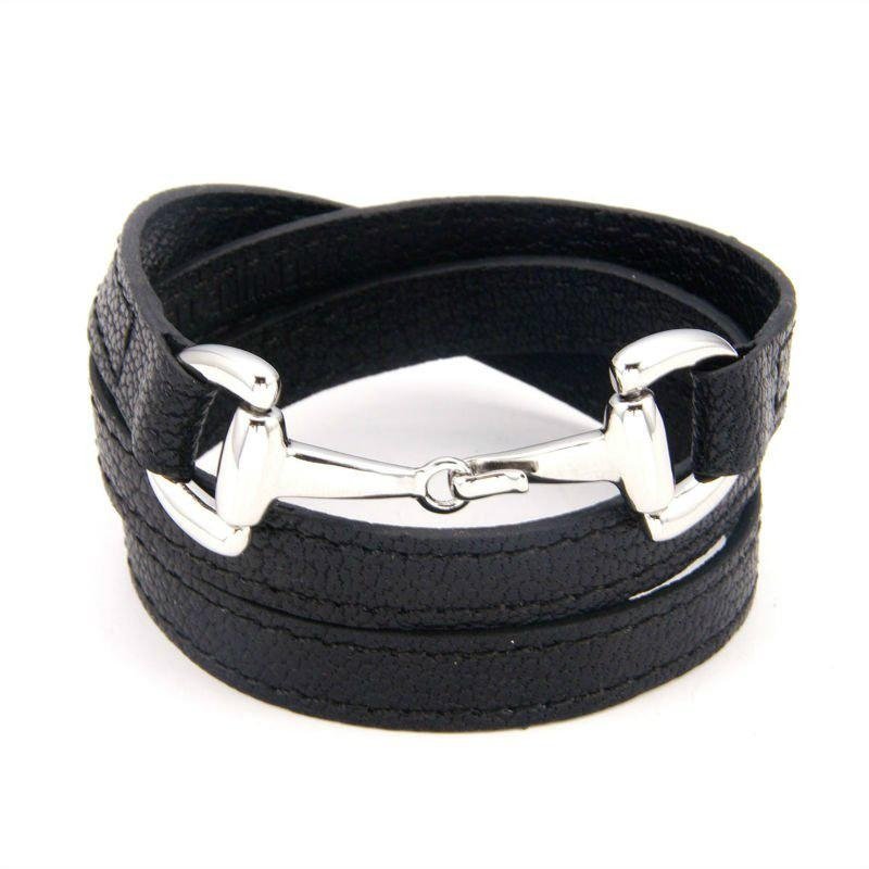 Fashion Leather Stainless Steel Bangle 