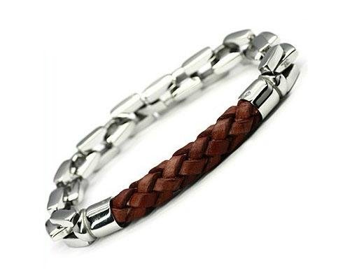 Fashion Leather Stainless Steel Bangle  4