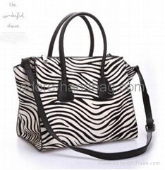 2013 Top Quality Zebra Stripe First Layer Genuine Cow Leather Handbag G043