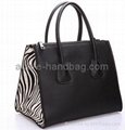 2013 Top Quality Zebra Stripe First Layer Genuine Cow Leather Handbag G043 2