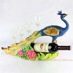 Resin Peacock Peafowl Crafts Wine Holder Shelf with Wine Glass