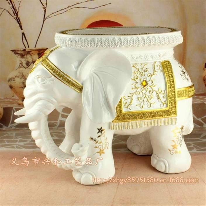 Resin Elephant Stool White Color Home Decor Resin Elephant Craft Figurine