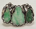 Antique CHINESE JADEITE & SILVER Filigree Brooch