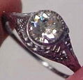 SPECTACULAR ART DECO STERLING FILIGREE PASTE DIAMOND SOLITAIRE RING