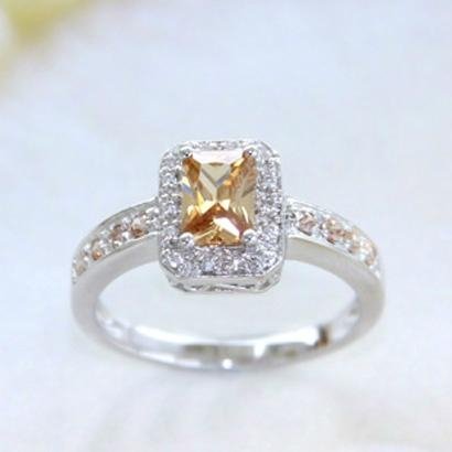 Champagne Topaz & White Sapphire Ring 925 Sterling