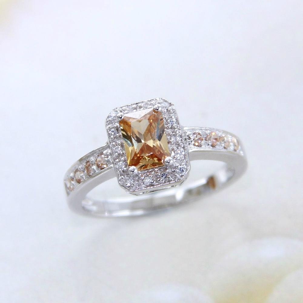 Champagne Topaz & White Sapphire Ring 925 Sterling 2