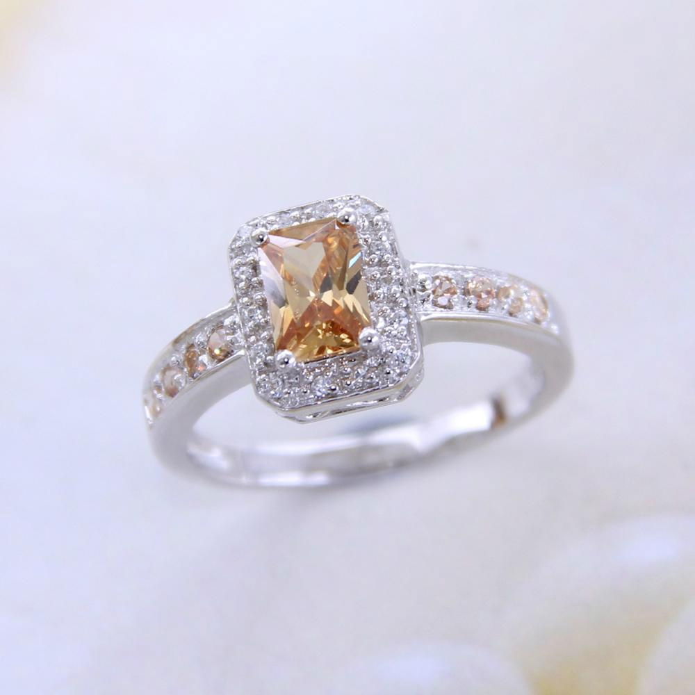 Champagne Topaz & White Sapphire Ring 925 Sterling 4