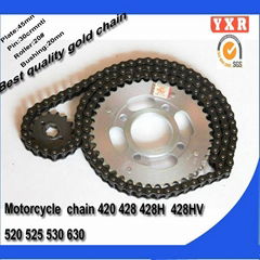 China supplier moped motorcycle chain，motorcycle spare part chain and sprocket