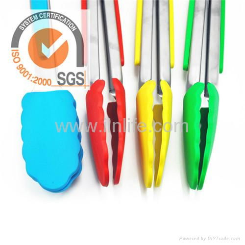 High Quality Skidproof Handle Locking Silicone Food Tongs 4