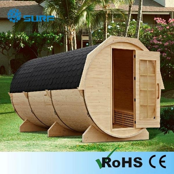 New fashion-hemlock outdoor barrel shaped sauna room