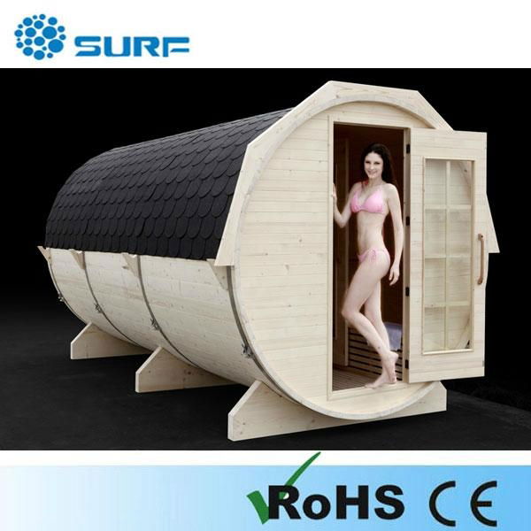 New fashion-hemlock outdoor barrel shaped sauna room 2