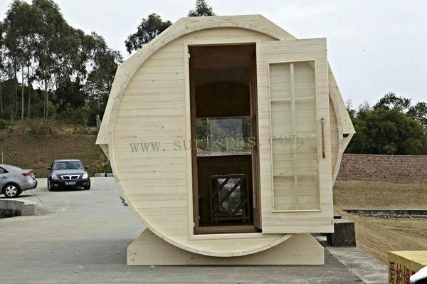 New fashion-hemlock outdoor barrel shaped sauna room 3