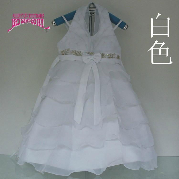 女童婚紗公主裙雪紡白色儿童連衣裙 3
