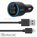 2-Port Car Charger with Lightning to USB Cable for iphone5