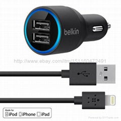 2-Port Car Charger with Lightning to USB Cable for iphone5