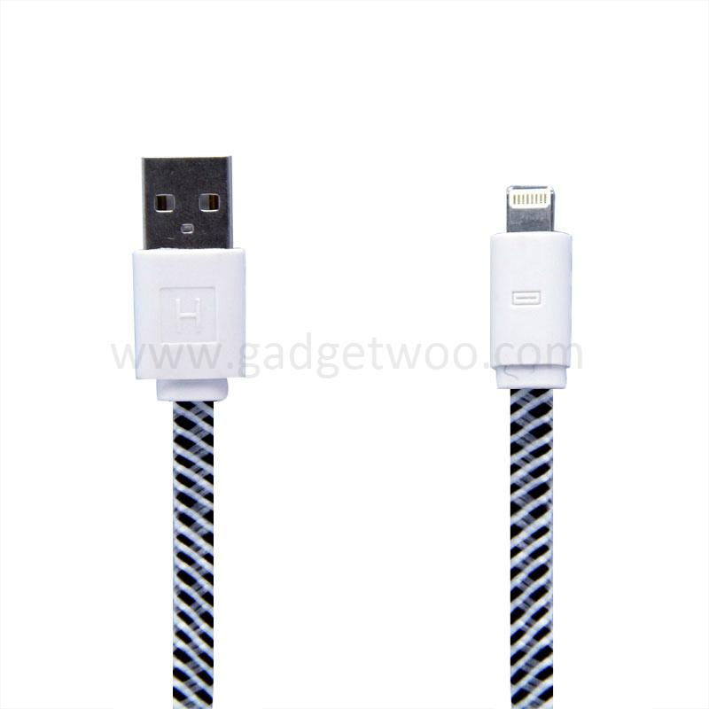 New design flat fabric braided nylon USB to lightning 8pin data sync charging ca