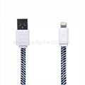 New design flat fabric braided nylon USB to lightning 8pin data sync charging ca 1