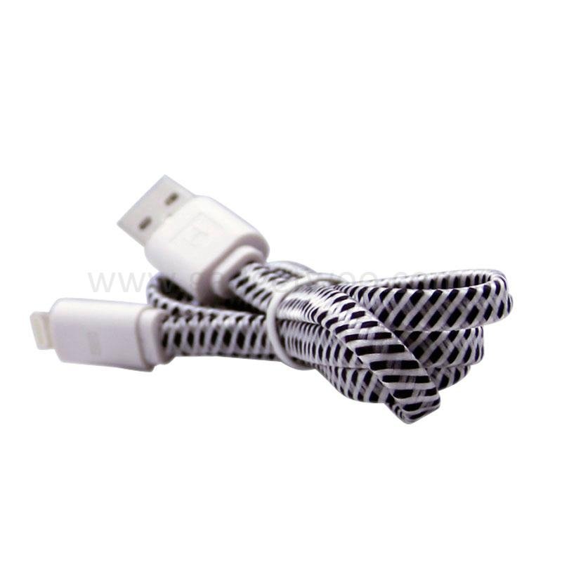 New design flat fabric braided nylon USB to lightning 8pin data sync charging ca 2