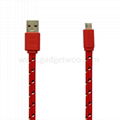 New design flat fabric braided nylon USB to micro usb data sync charging cable f 1