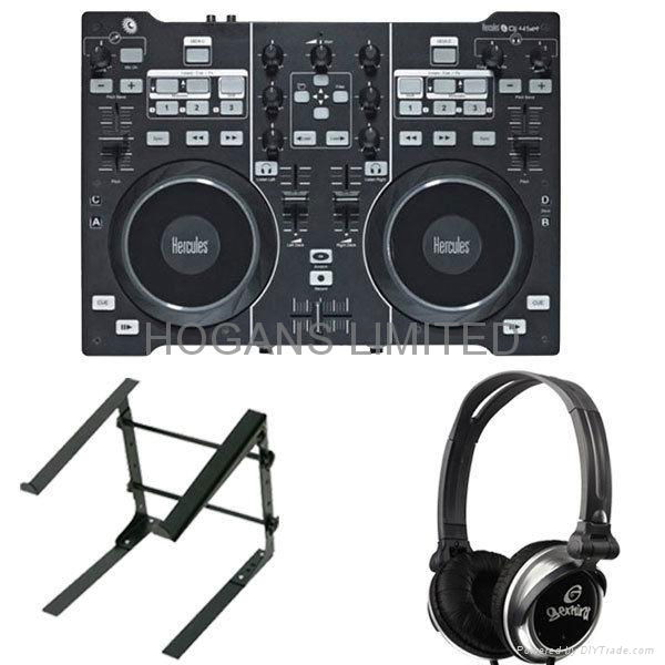 Hercules DJ 4-Set USB Controller & Interface w/L-Stand-S & Gemini Headphones