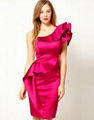 Satin One Should Frills Mini Evening Dress  Red For Party Dating 1