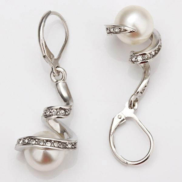 Elegant Pearl Crystal Plating Platinum Spiral Earring Party 4