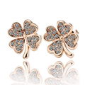 Golden Alloy Crystal Four Leaf Clover Earring Gift Jewel 2